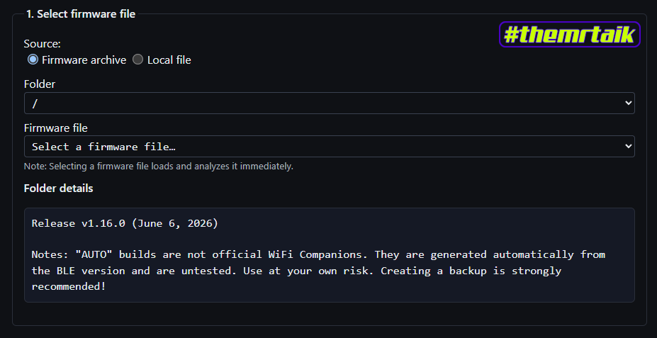 Elenco Selezione del Firmware e Scheda nel Firmware Patcher MeshCore